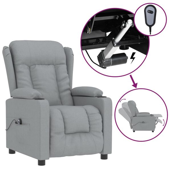 vidaXL Fauteuil inclinable &eacute;lectrique Gris clair Tissu