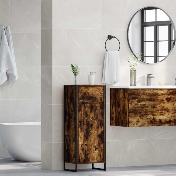 vidaXL Cabinet de salle de bain avec porte Ch&ecirc;ne Fum&eacute; 40 x 30 x 100 cm