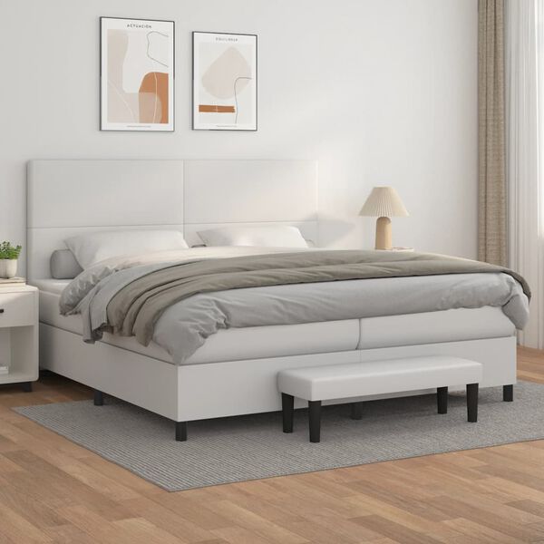 vidaXL Sommier &agrave; lattes de lit avec matelas Blanc 200x200cm Similicuir