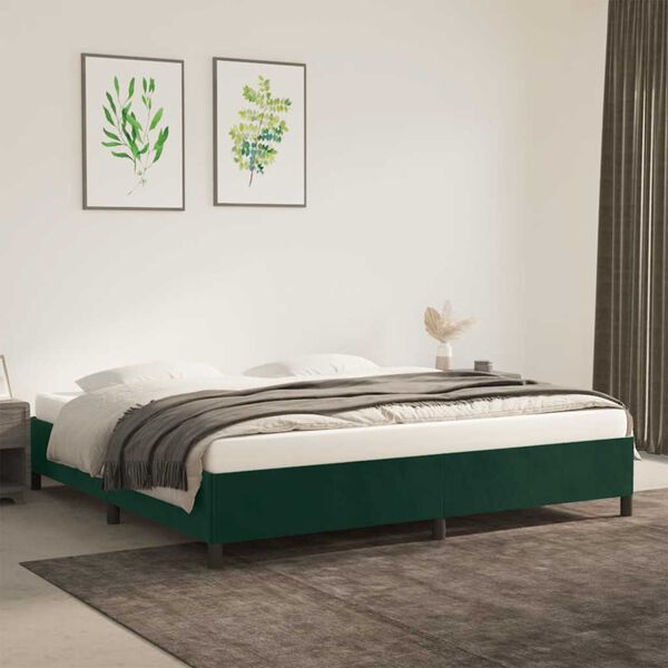 vidaXL Cadre de lit sans matelas vert fonc&eacute; 200x200 cm velours