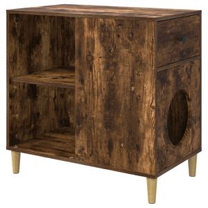 vidaXL Maison pour chat Ch&ecirc;ne fum&eacute; 72 x 42.5 x 70 cm Bois d'ing&eacute;nierie