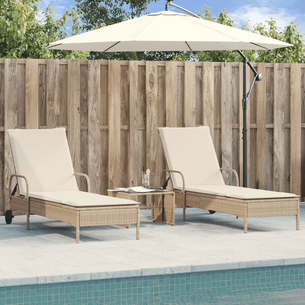 vidaXL Chaises longues avec coussins lot de 2 beige r&eacute;sine tress&eacute;e
