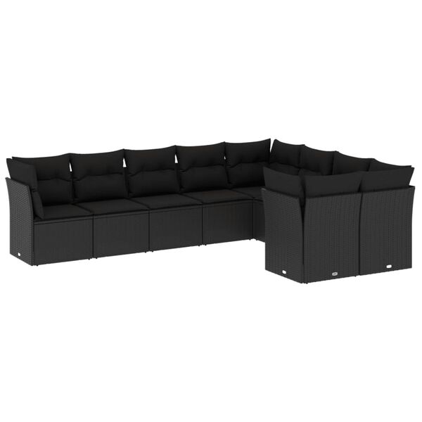 vidaXL Salon de jardin 9 pcs avec coussins noir r&eacute;sine tress&eacute;e