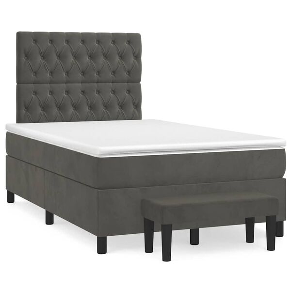 vidaXL Sommier &agrave; lattes de lit et matelas gris fonc&eacute; 120x190cm velours