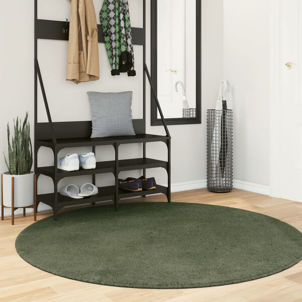 vidaXL Tapis HUARTE &agrave; poils courts doux et lavable vert for&ecirc;t &Oslash; 160 cm