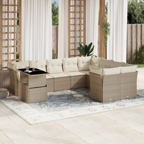 vidaXL Salon de jardin avec coussins 10 pcs beige r&eacute;sine tress&eacute;e