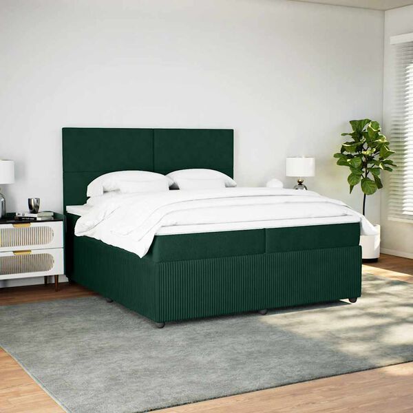 vidaXL Sommier &agrave; lattes de lit et matelas Vert fonc&eacute; 200x200cm Velours