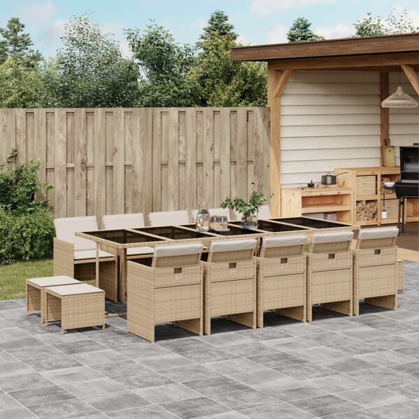 vidaXL Ensemble &agrave; manger de jardin et coussins 15 pcs beige