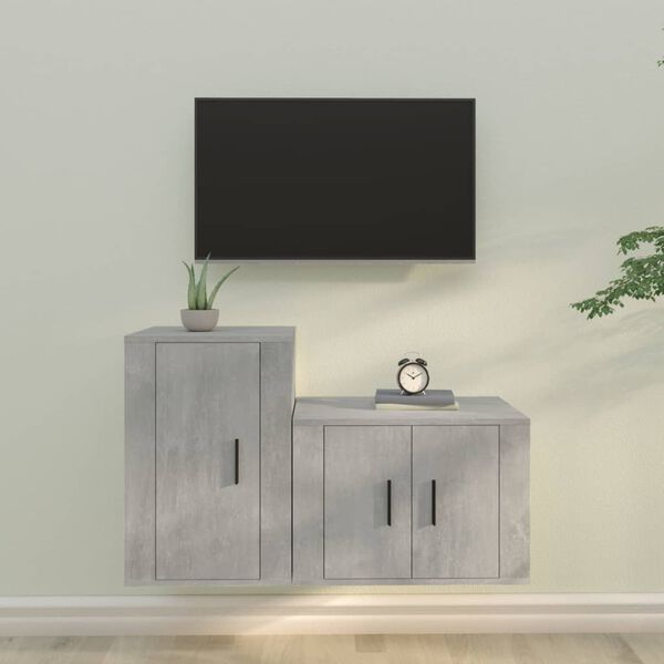 vidaXL Ensemble de meubles TV 2 pcs gris b&eacute;ton bois d'ing&eacute;nierie