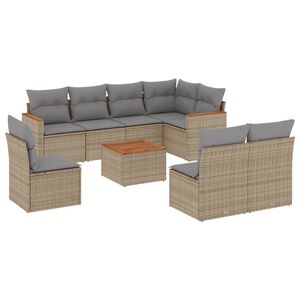 vidaXL Salon de jardin avec coussins 9 pcs beige r&eacute;sine tress&eacute;e
