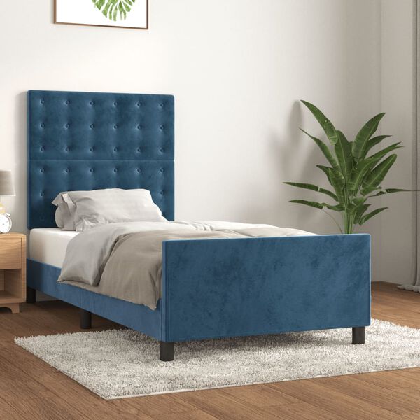 vidaXL Cadre de lit sans matelas bleu fonc&eacute; 90x200 cm velours