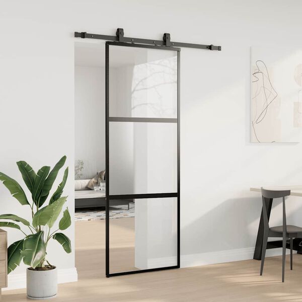 vidaXL Porte coulissante kit quincaillerie noir 76x205 cm verre tremp&eacute;