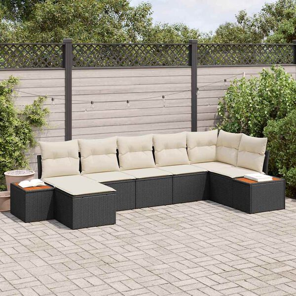 vidaXL Ensemble de canap&eacute; de jardin avec coussin 7 pcs Noir polyrotin