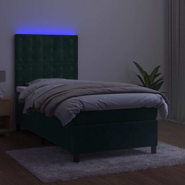 vidaXL Sommier &agrave; lattes de lit et matelas et LED Vert fonc&eacute; 80x200 cm