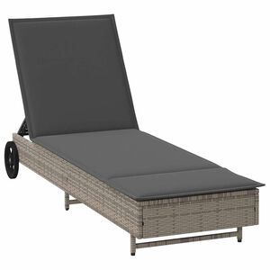 vidaXL Chaise longue avec roues et coussin gris r&eacute;sine tress&eacute;e