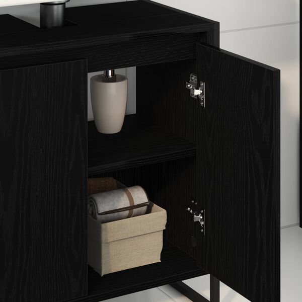 vidaXL Cabinet de salle de bain avec porte Ch&ecirc;ne noir 60 x 30 x 60 cm