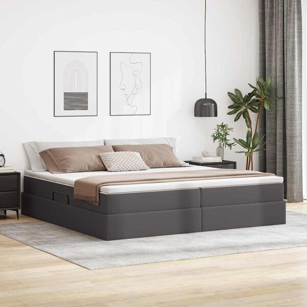 vidaXL Lit avec rangement et matelas Gris 200 x 200 cm Simili cuir