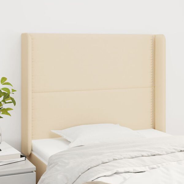 vidaXL T&ecirc;te de lit avec oreilles Cr&egrave;me 103x16x118/128 cm Tissu