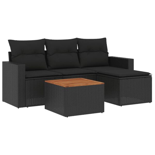 vidaXL Salon de jardin 5 pcs avec coussins noir r&eacute;sine tress&eacute;e