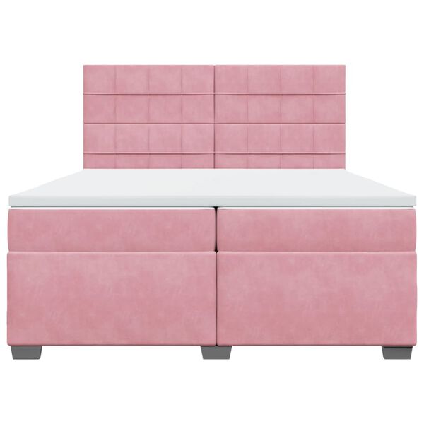 vidaXL Sommier &agrave; lattes de lit avec matelas Rose 200x200 cm Velours
