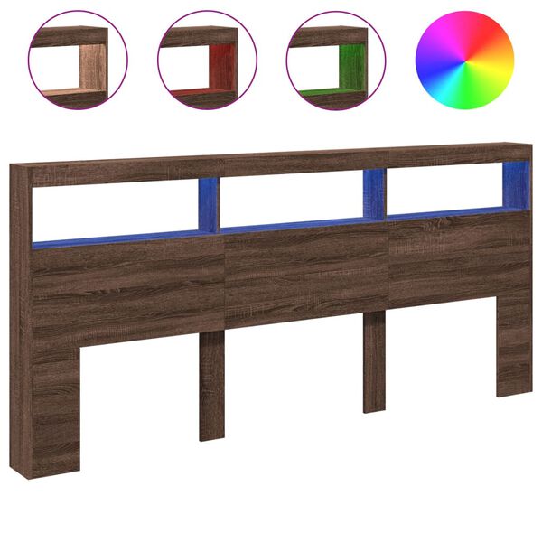 vidaXL Armoire t&ecirc;te de lit avec LED ch&ecirc;ne marron 220x17x102 cm