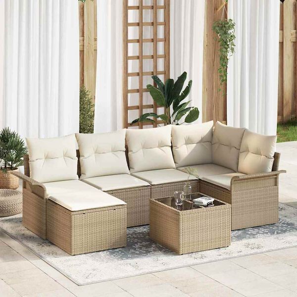 vidaXL Ensemble de canap&eacute; de jardin avec coussin 7 pcs Beige polyrotin