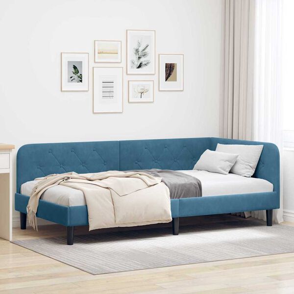 vidaXL Cadre de lit d'angle avec t&ecirc;te de lit Bleu 90 x 190 cm Velours