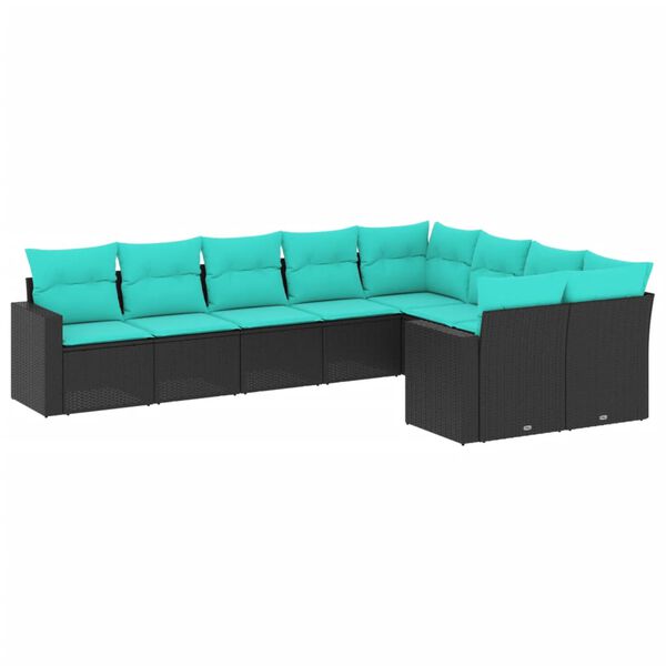 vidaXL Salon de jardin 9 pcs avec coussins noir r&eacute;sine tress&eacute;e