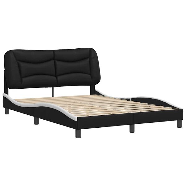 vidaXL Cadre de lit sans matelas Hvar noir et blanc 140x190 cm similicuir