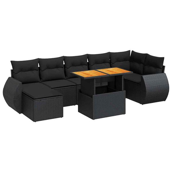 vidaXL Salon de jardin 8 pcs avec coussins noir r&eacute;sine tress&eacute;e