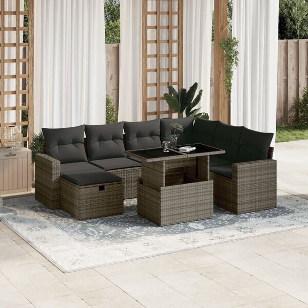 vidaXL Salon de jardin 8 pcs avec coussins gris résine tressée