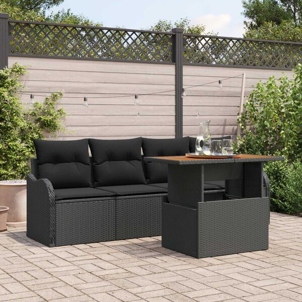 vidaXL Ensemble de canap&eacute; de jardin avec coussin 5 pcs Noir polyrotin