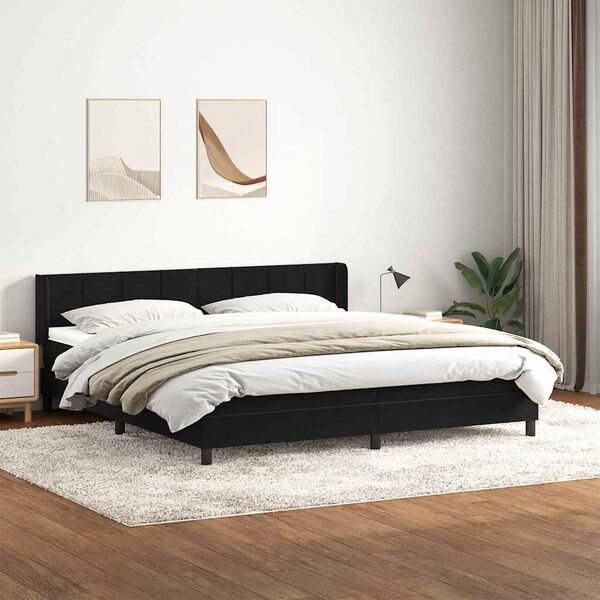 vidaXL Sommier &agrave; lattes de lit avec matelas noir 180x210 cm velours