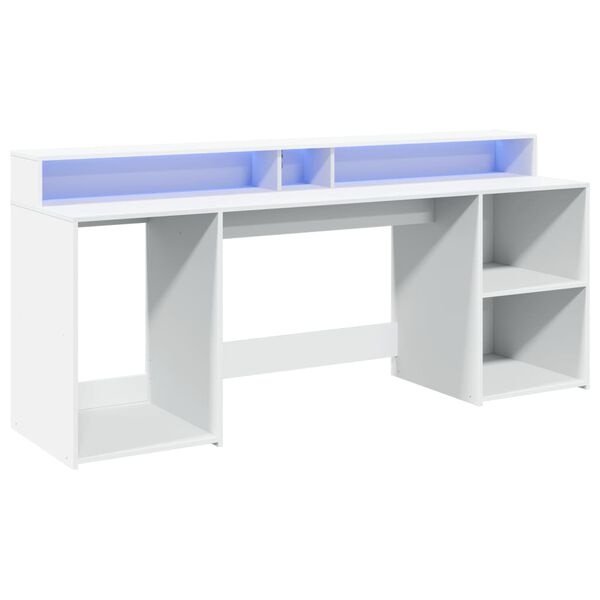 vidaXL Bureau avec lumi&egrave;res LED blanc 200x55x91 cm bois d'ing&eacute;nierie