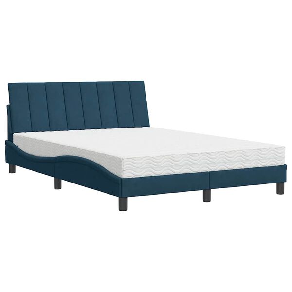 vidaXL Lit avec matelas Hanko bleu 140x190 cm velours