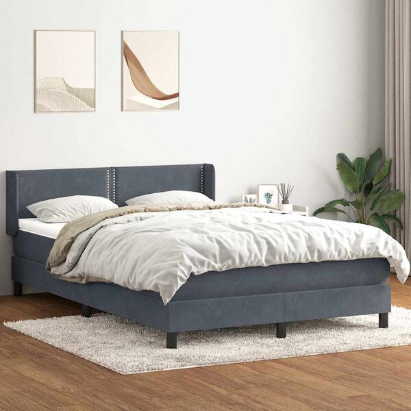 vidaXL Sommier &agrave; lattes de lit et matelas gris fonc&eacute; 140x210cm velours