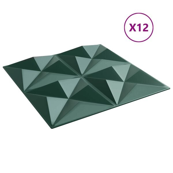 vidaXL Panneaux muraux 12 pcs Vert Origami 50 x 50 cm Mousse XPS