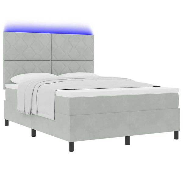 vidaXL Lit &agrave; ressort LED avec matelas Gris clair 140 x 200 cm tissu
