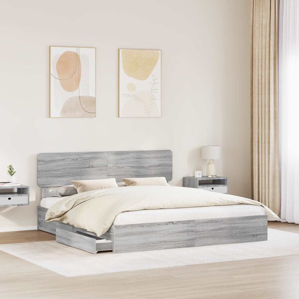 vidaXL Lit de Rangement Gris Sonoma 200 x 200 cm Bois d'ing&eacute;nierie