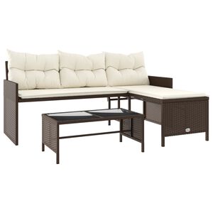 vidaXL Canap&eacute; de jardin avec table et coussins en forme de L marron