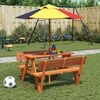 vidaXL Table de pique-nique pour 4 enfants avec parasol bois de sapin