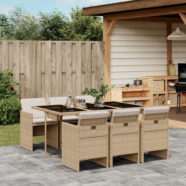 vidaXL Ensemble &agrave; manger de jardin et coussins 7 pcs beige poly rotin