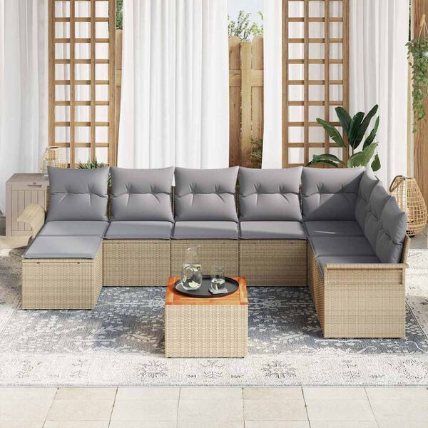 vidaXL Ensemble de canap&eacute; de jardin 9 pcs Beige et Gris clair