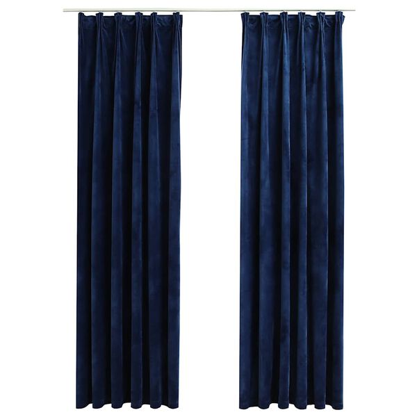 vidaXL Rideaux occultants et crochet 2pcs Velours Bleu fonc&eacute; 140x245cm
