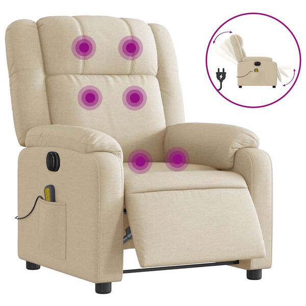 vidaXL Fauteuil inclinable de massage &eacute;lectrique cr&egrave;me tissu