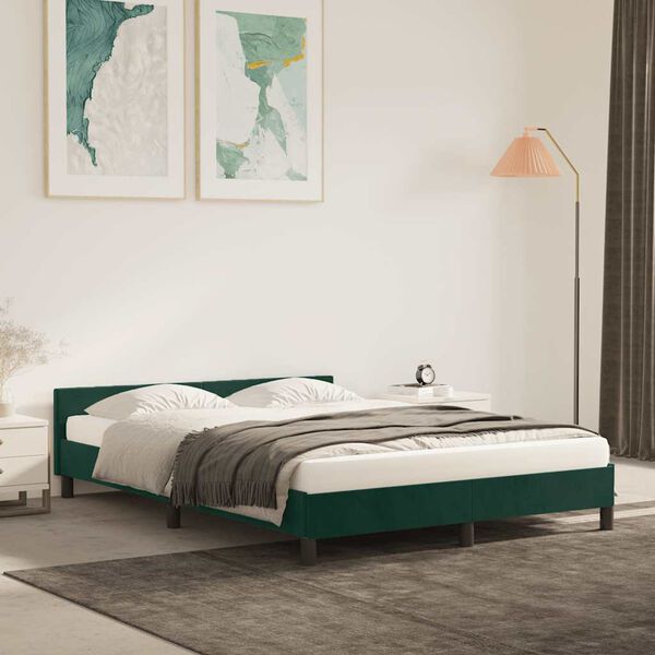 vidaXL Cadre de lit sans matelas vert fonc&eacute; 140x190 cm velours