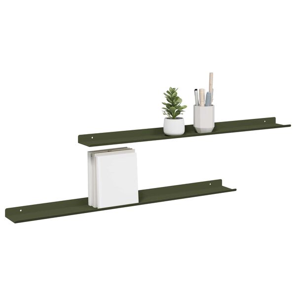 vidaXL &Eacute;tag&egrave;re flottante 2 pcs Vert olive 80 x 9 x 2,5 cm Acier