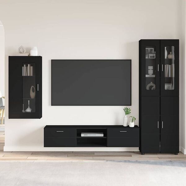 vidaXL Ensemble meuble TV avec tiroir FLORIN Noir Bois d'ing&eacute;nierie