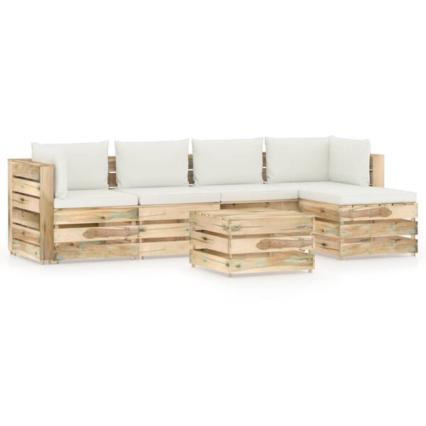 vidaXL Salon de jardin 6 pcs avec coussins vert bois impr&eacute;gn&eacute;