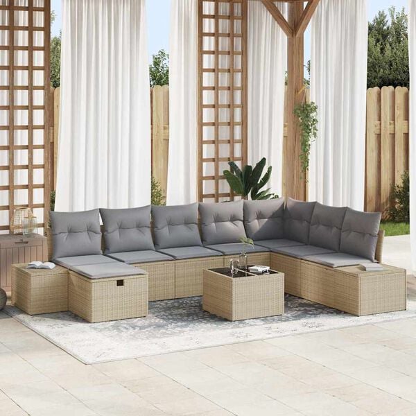 vidaXL Ensemble de canap&eacute; de jardin 9 pcs Beige Poly rotin